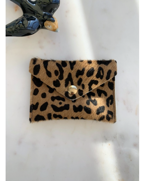 Porte-cartes en cuir leopard
