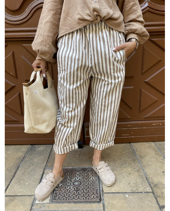 pantalon à rayures beige