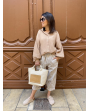 pantalon à rayures beige