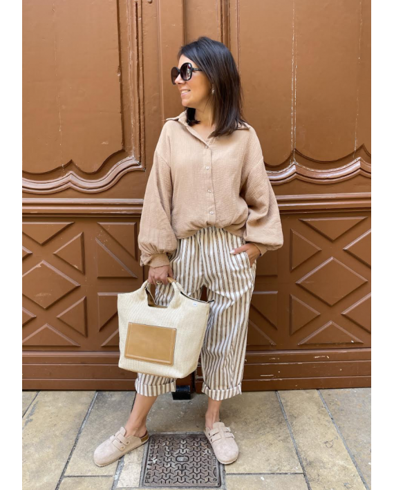 Chemise en gaze de coton camel