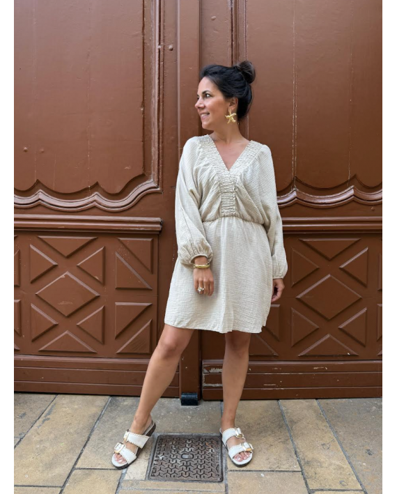 Robe maelle beige en gaze de coton