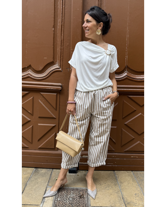 pantalon à rayures beige