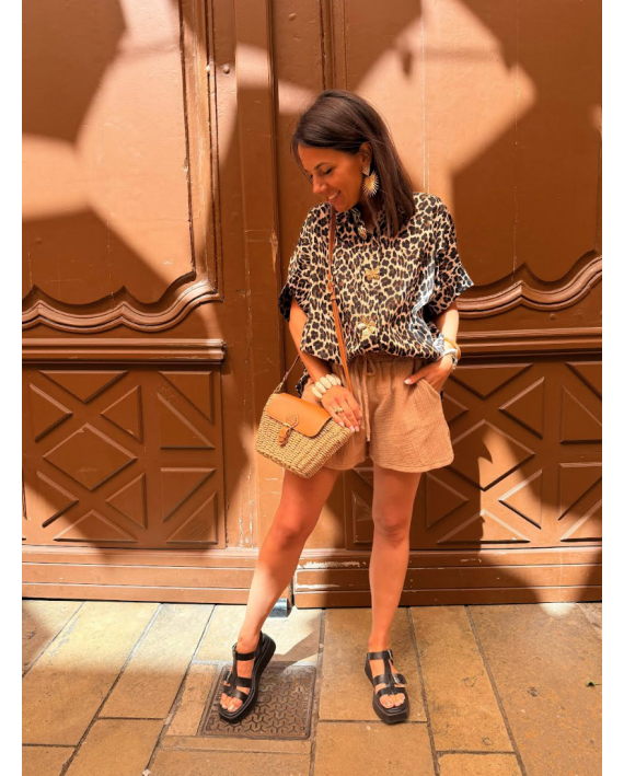 Short en gaze de coton camel