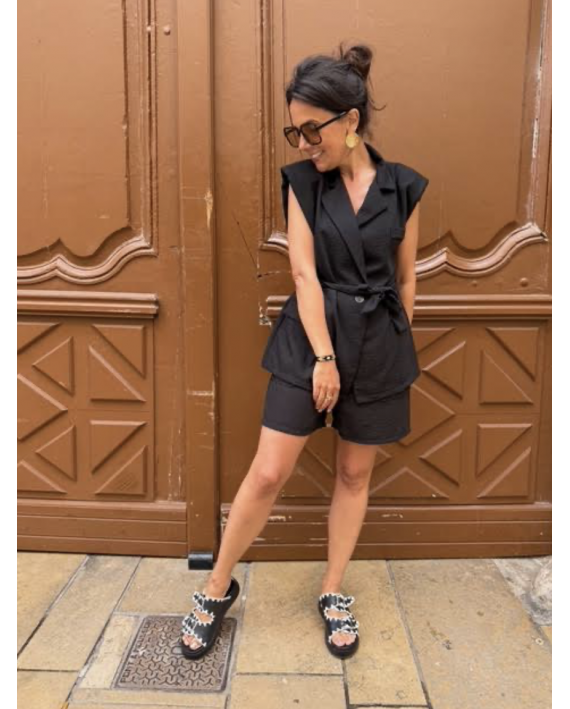 Veste sans manches noire effet lin