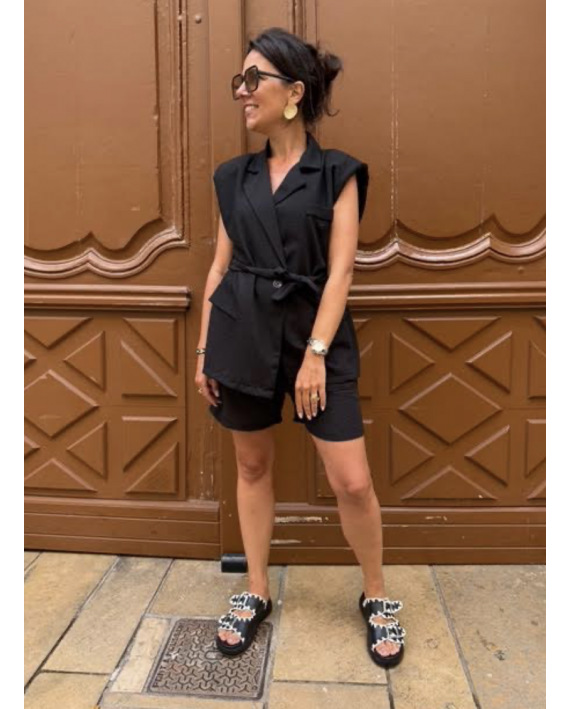 Short noir effet lin