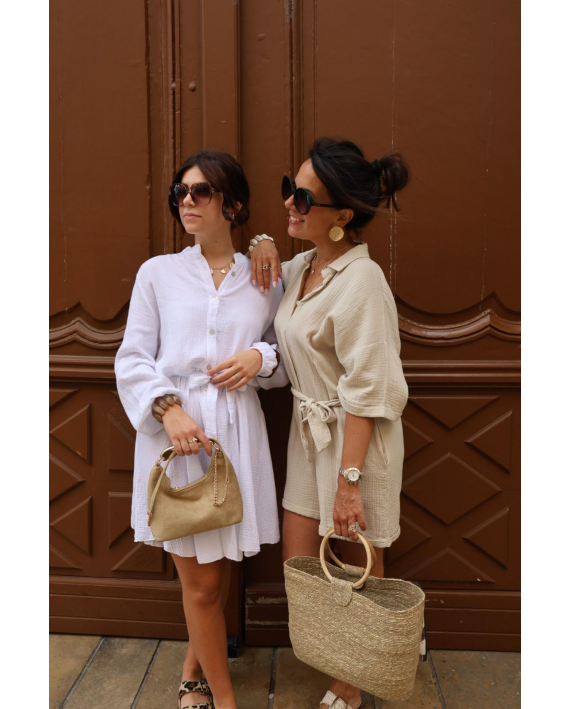 Combi-short gaze de coton beige