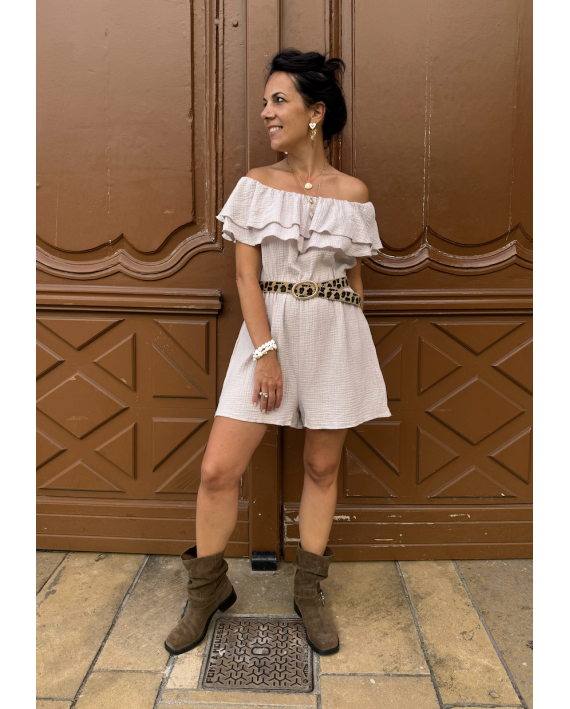 Combi-short à volants en gaze de coton