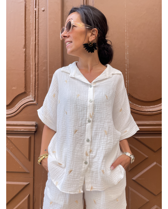 Chemise gaze de coton motifs soleil