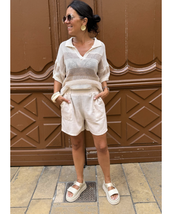 Short beige effet lin