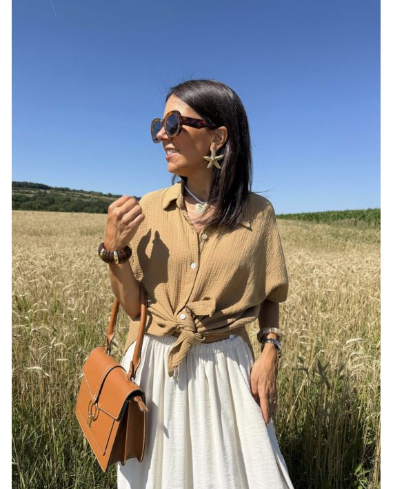 Chemise camel en gaze de coton