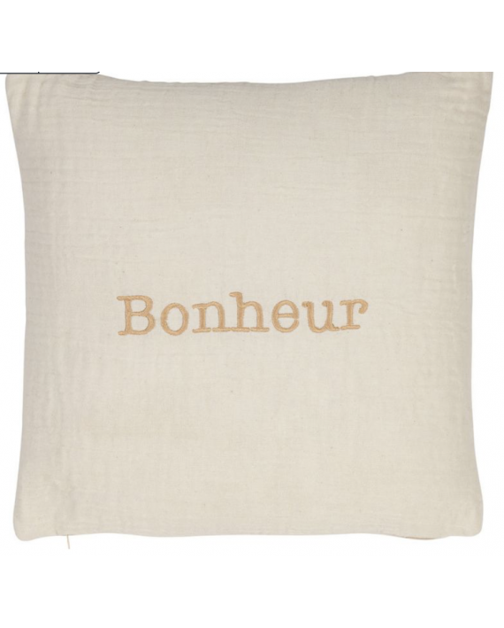 Housse de coussin bonheur écru