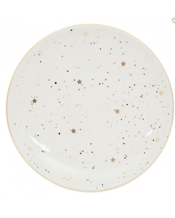 Assiette étoile blanc moucheté et dorée