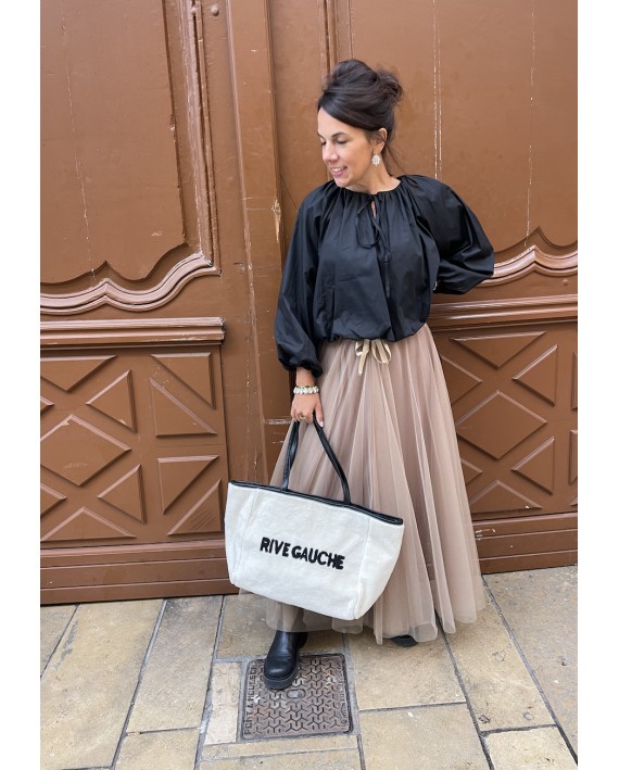 Jupe en tulle doublée taupe