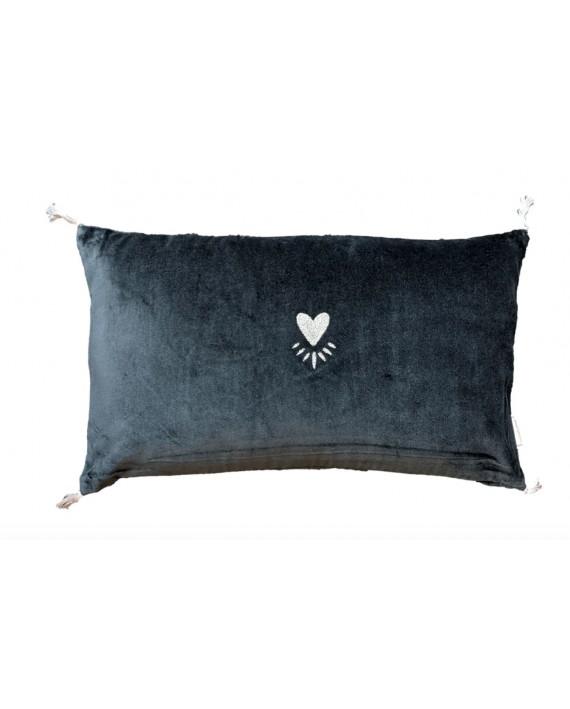 Coussin en velours noir - coeur