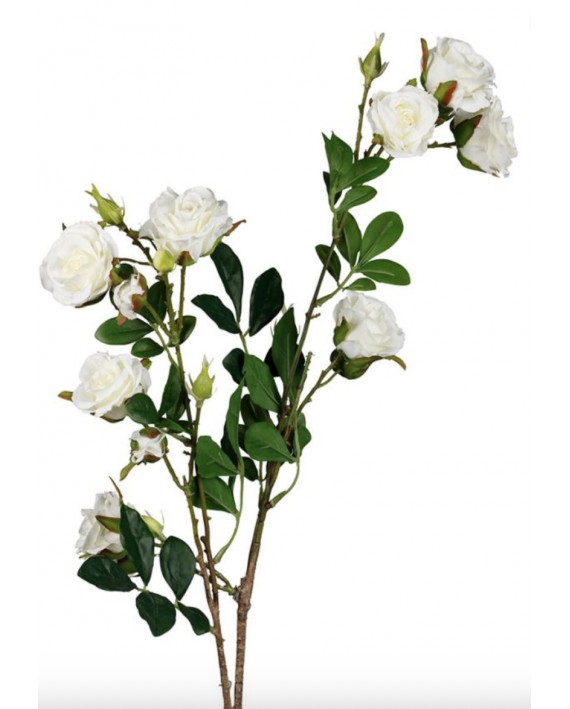 Fleur artificielle rosier blanc + vert