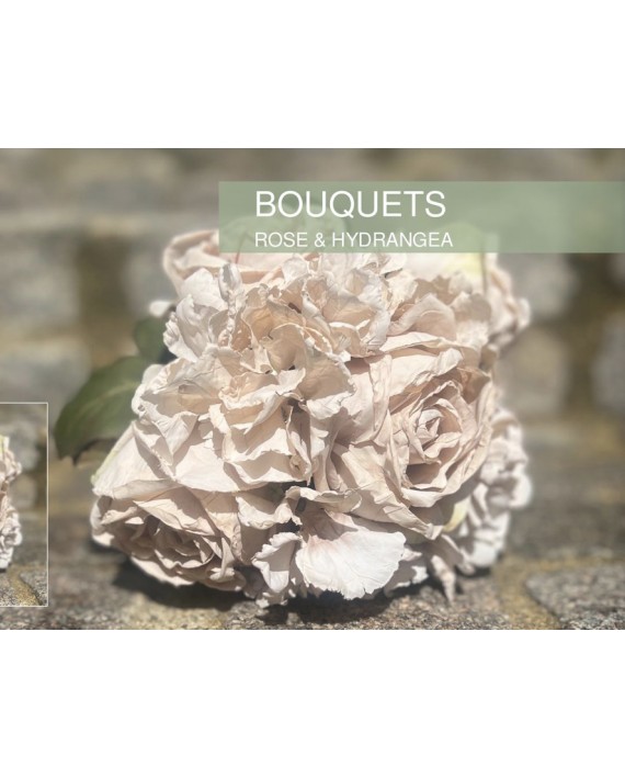 BOUQUET DE ROSES ET D'HORTENSIAS BLANC ANTIQUE