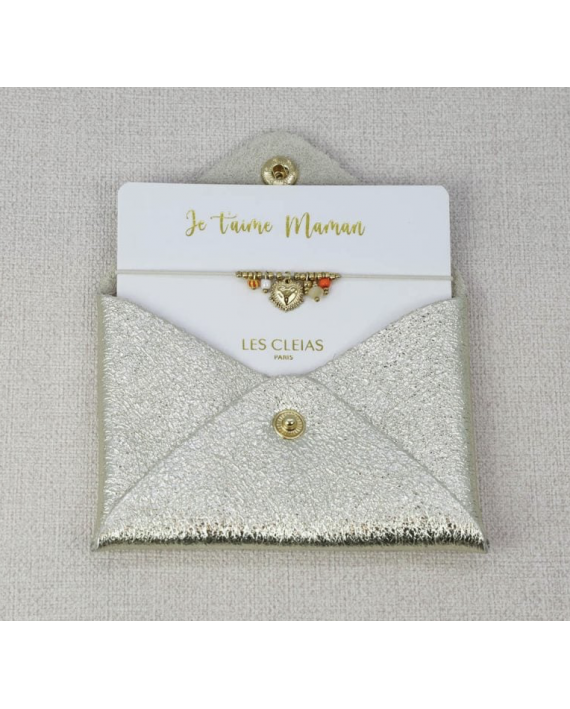 Ensemble bracelet + pochette pailletée "Je t'aime Maman"