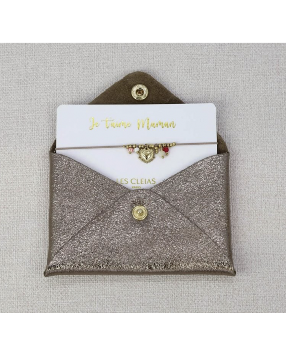 Ensemble bracelet + pochette pailletée "Je t'aime Maman"