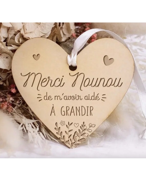 Décoration coeur en bois - Merci nounou