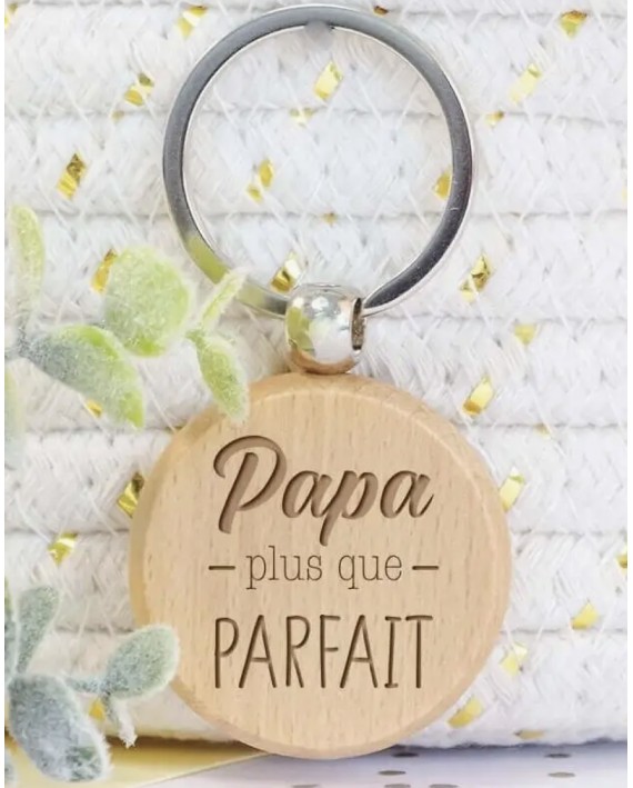 Porte-clé en bois - Papa Plus que parfait