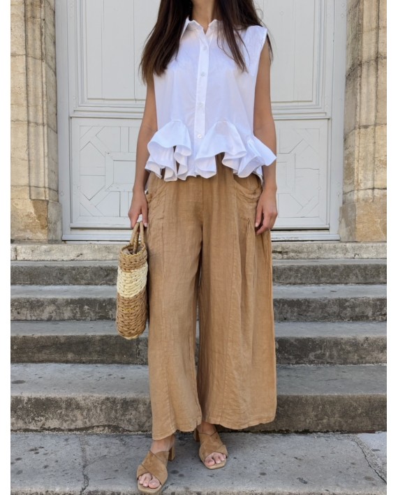Pantalon lin à poche camel