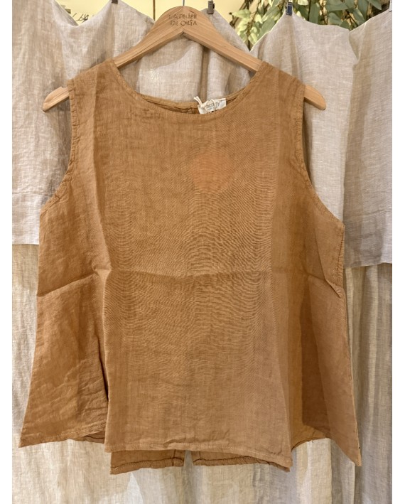 Top lin camel boutons dos