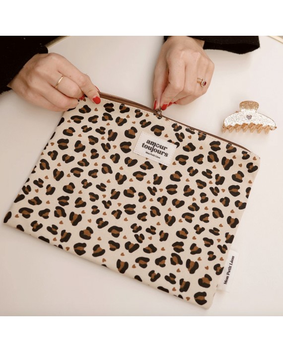 Pochette plate léopard coeur