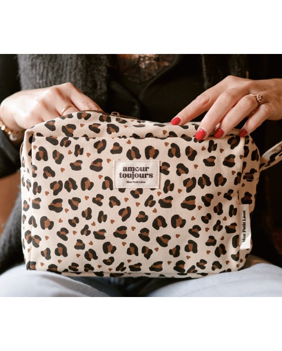 Trousse de toilette coton - Léopard coeur, Amour toujours