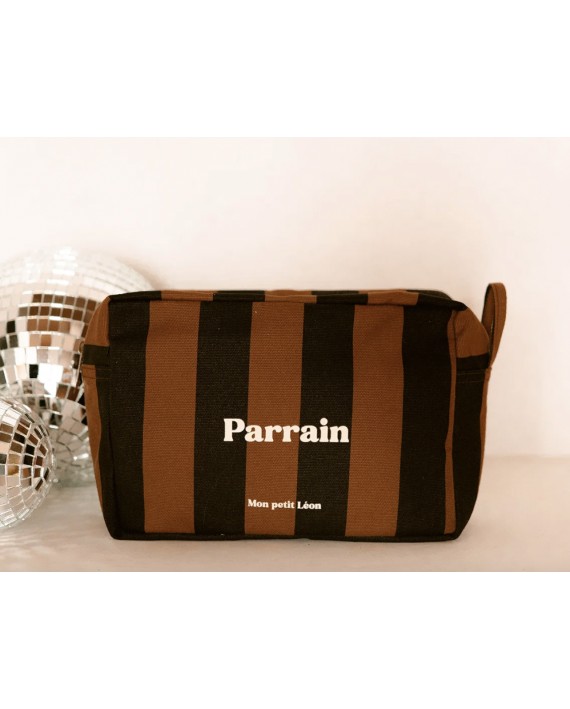 Trousse de toilette coton - Rayures marrons et noirs, Parrain