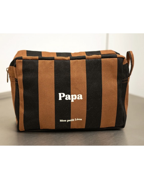 Trousse de toilette coton - Rayures marrons et noirs, Papa
