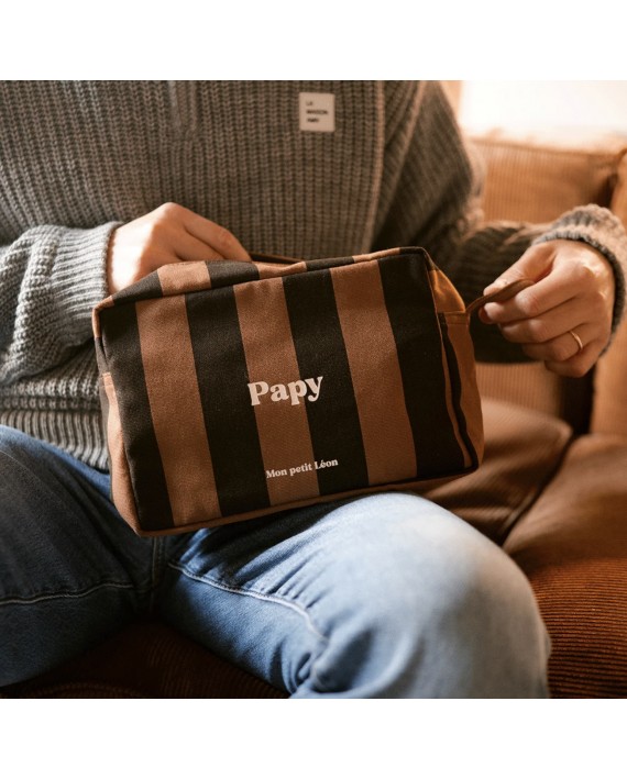 Trousse de toilette coton - Rayures marrons et noirs, Papy