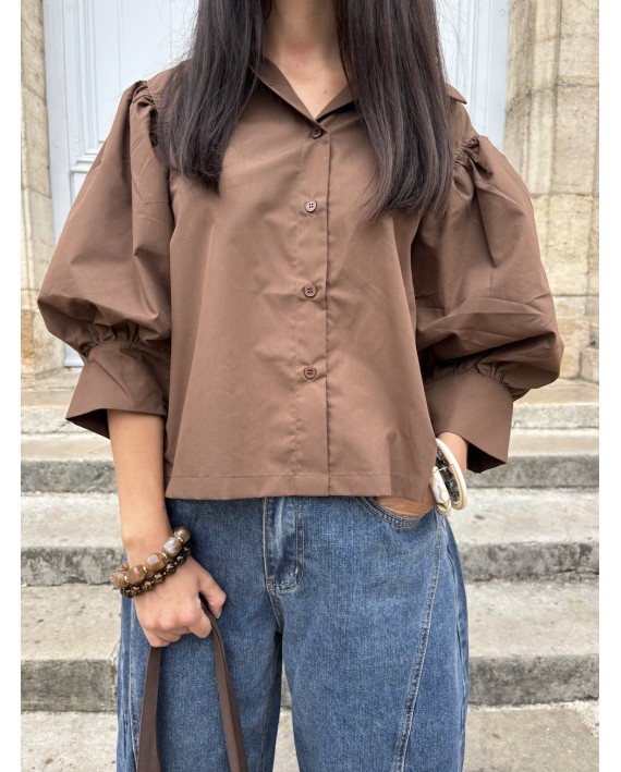Chemise à manches bouffantes choco