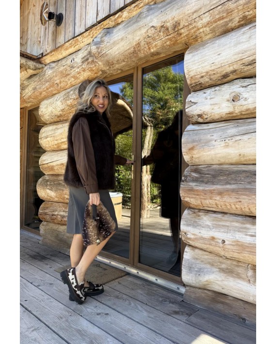 Veste sans manches fausse fourrure choco