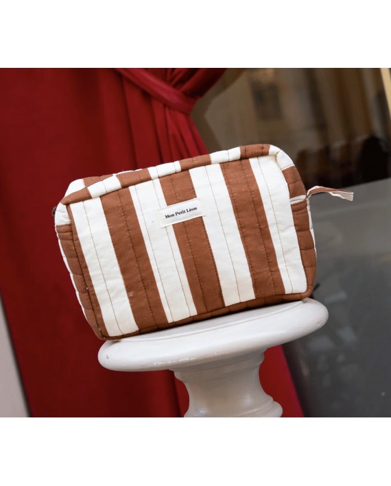 Trousse de toilette matelassé - Rayures marrons et beiges