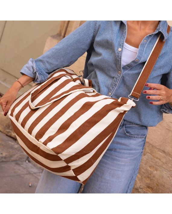 Sac week-end - Rayures marrons et beiges