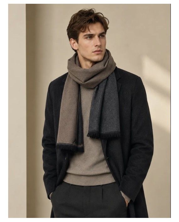 Echarpe homme réversible taupe